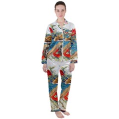 Birds Peacock Artistic Colorful Flower Painting Women s Long Sleeve Satin Pajamas Set	 by Sarkoni