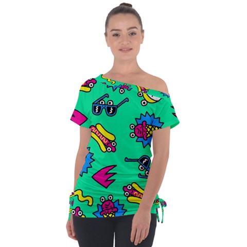 Pattern Adweek Summer Off Shoulder Tie-up T-shirt by Ndabl3x