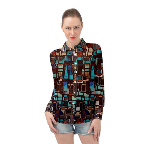 Stained Glass Mosaic Abstract Long Sleeve Chiffon Shirt by Sarkoni