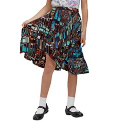 Stained Glass Mosaic Abstract Kids  Ruffle Flared Wrap Midi Skirt by Sarkoni