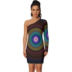 Artskop Kaleidoscope Pattern Long Sleeve One Shoulder Mini Dress by Sarkoni