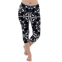 Kaleidoscope Mandala Art Lightweight Velour Capri Yoga Leggings by Sarkoni