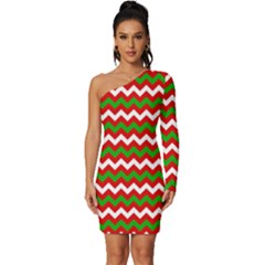 Christmas Paper Scrapbooking Pattern Long Sleeve One Shoulder Mini Dress by Sarkoni