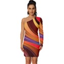 Abstract Colorful Background Wavy Long Sleeve One Shoulder Mini Dress View1