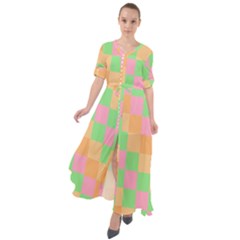 Checkerboard Pastel Squares Waist Tie Boho Maxi Dress by Grandong