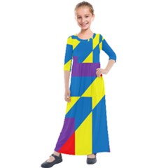 Colorful Red Yellow Blue Purple Kids  Quarter Sleeve Maxi Dress by Grandong