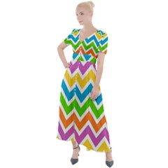 Chevron Pattern Design Texture Button Up Short Sleeve Maxi Dress by Apen