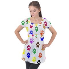 Pawprints Paw Prints Paw Animal Puff Sleeve Tunic Top by Apen