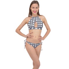 Seamless Stripe Pattern Lines Cross Front Halter Bikini Set by Apen