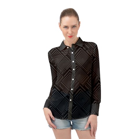 Diagonal Square Black Background Long Sleeve Chiffon Shirt by Apen