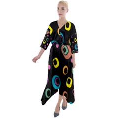 Abstract Background Retro 60s 70s Quarter Sleeve Wrap Front Maxi Dress by Apen