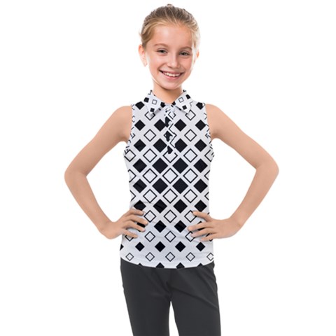 Square Diagonal Pattern Monochrome Kids  Sleeveless Polo T-shirt by Apen