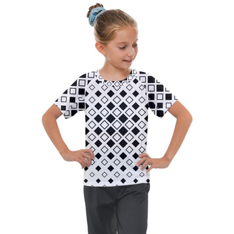 Square Diagonal Pattern Monochrome Kids  Mesh Piece T-shirt by Apen