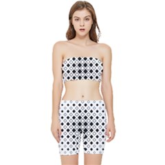 Square Diagonal Pattern Monochrome Stretch Shorts And Tube Top Set by Apen