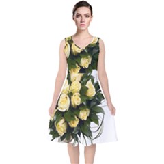 Bouquet Flowers Roses Decoration V-neck Midi Sleeveless Dress  by Amaryn4rt