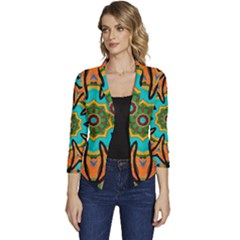 Color Abstract Pattern Structure Women s Casual 3/4 Sleeve Spring Jacket by Amaryn4rt