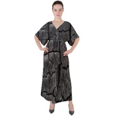 Coal Charred Tree Pore Black V-neck Boho Style Maxi Dress by Amaryn4rt