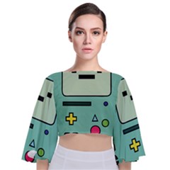 Adventure Time Beemo Bmo Illustration Cartoons Tie Back Butterfly Sleeve Chiffon Top by Sarkoni