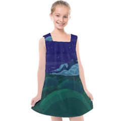 Adventure Time Cartoon Night Green Color Sky Nature Kids  Cross Back Dress by Sarkoni