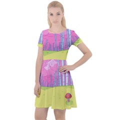 Red Mushroom Animation Adventure Time Cartoon Multi Colored Cap Sleeve Velour Dress  by Sarkoni