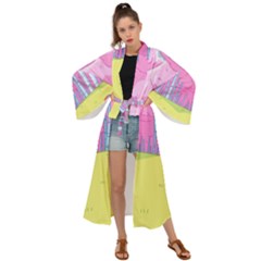 Red Mushroom Animation Adventure Time Cartoon Multi Colored Maxi Kimono by Sarkoni