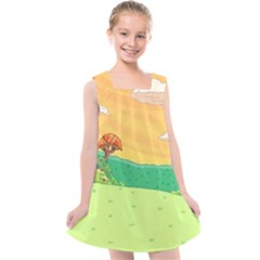 Green Field Illustration Adventure Time Multi Colored Kids  Cross Back Dress by Sarkoni