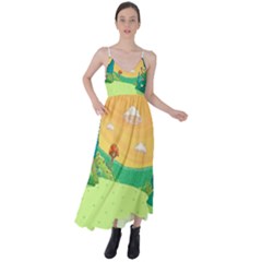 Green Field Illustration Adventure Time Multi Colored Tie Back Maxi Dress by Sarkoni