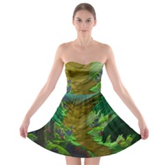 Green Pine Trees Wallpaper Adventure Time Cartoon Green Color Strapless Bra Top Dress by Sarkoni