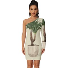 Tree Vector Art In A Flower Pot Long Sleeve One Shoulder Mini Dress by Sarkoni