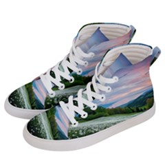 Field Of White Petaled Flowers Nature Landscape Men s Hi-top Skate Sneakers by Sarkoni