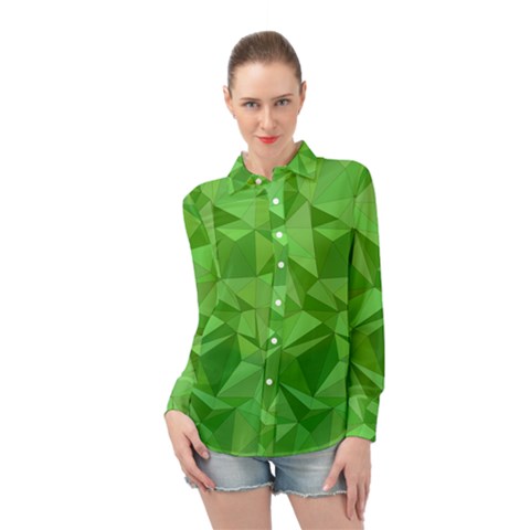 Mosaic Tile Geometrical Abstract Long Sleeve Chiffon Shirt by Pakjumat