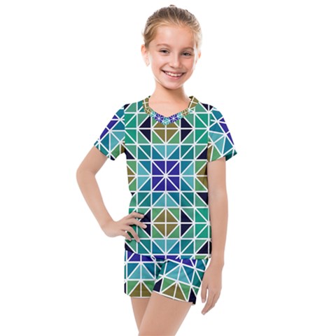 Mosaic Triangle Symmetry Kids  Mesh T-shirt And Shorts Set by Apen