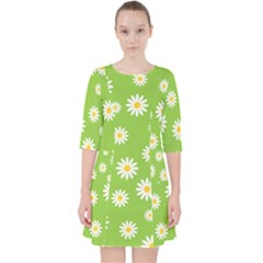 Daisy Flowers Floral Wallpaper Quarter Sleeve Pocket Dress by Apen