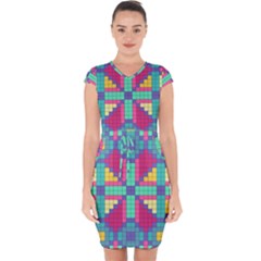 Checkerboard Squares Abstract Texture Patterns Capsleeve Drawstring Dress  by Apen