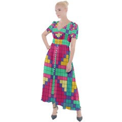 Checkerboard Squares Abstract Texture Patterns Button Up Short Sleeve Maxi Dress by Apen