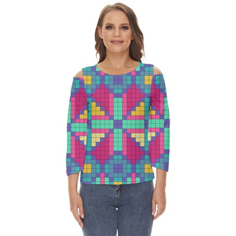 Checkerboard Squares Abstract Texture Patterns Cut Out Wide Sleeve Top by Apen