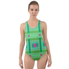 Checkerboard Squares Abstract Cut-out Back One Piece Swimsuit by Apen