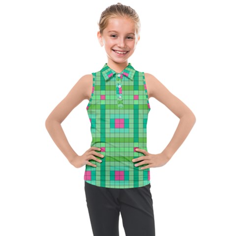 Checkerboard Squares Abstract Kids  Sleeveless Polo T-shirt by Apen