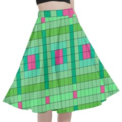 Checkerboard Squares Abstract A-line Full Circle Midi Skirt With Pocket by Apen