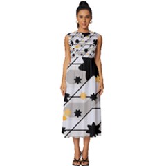 Flower Shape Abstract Pattern Sleeveless Round Neck Midi Dress by Modalart