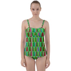 Christmas Background Paper Twist Front Tankini Set by Modalart