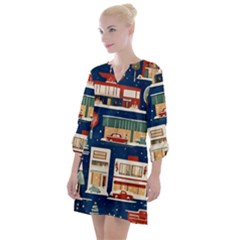 Background Mid Century Modern Open Neck Shift Dress by Modalart