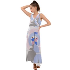 Achievement Success Mountain Clouds V-neck Chiffon Maxi Dress by Modalart