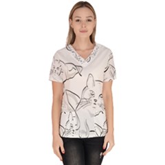 Dog Cat Domestic Animal Silhouette Women s V-neck Scrub Top by Modalart