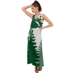 Pine Trees Spruce Tree V-neck Chiffon Maxi Dress by Modalart