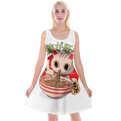 Ramen Cat Noodles Cute Japanes Reversible Velvet Sleeveless Dress by Modalart