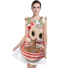 Ramen Cat Noodles Cute Japanes Tie Up Tunic Dress by Modalart