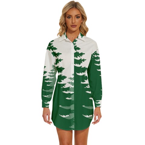 Pine Trees Spruce Tree Womens Long Sleeve Shirt Dress by Modalart