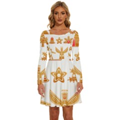 Gingerbread Food Snack Seasonal Long Sleeve Wide Neck Velvet Dress by Modalart