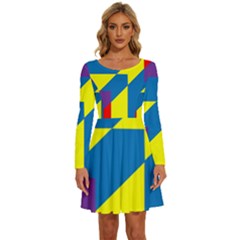 Colorful Red Yellow Blue Purple Long Sleeve Wide Neck Velvet Dress by Grandong